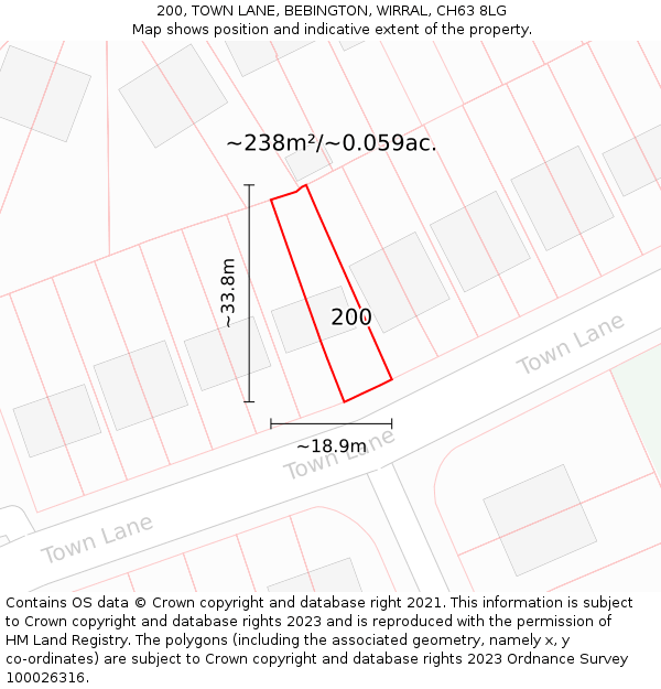200, TOWN LANE, BEBINGTON, WIRRAL, CH63 8LG: Plot and title map