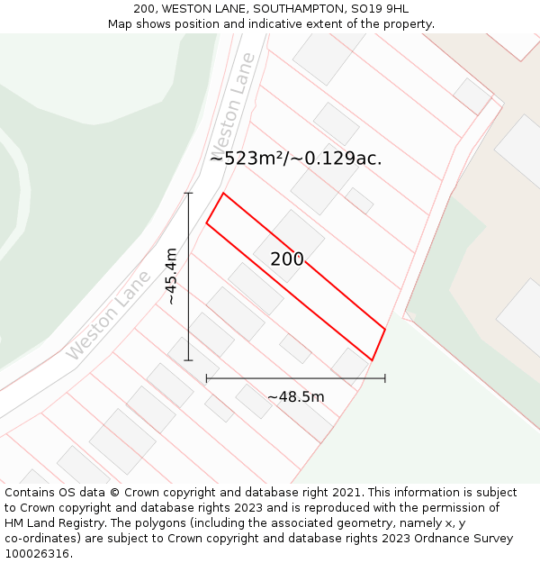 200, WESTON LANE, SOUTHAMPTON, SO19 9HL: Plot and title map