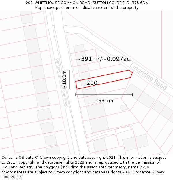 200, WHITEHOUSE COMMON ROAD, SUTTON COLDFIELD, B75 6DN: Plot and title map