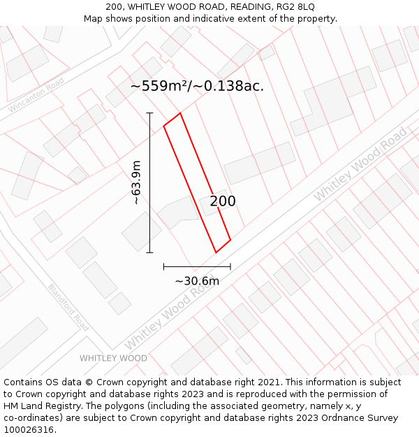 200, WHITLEY WOOD ROAD, READING, RG2 8LQ: Plot and title map