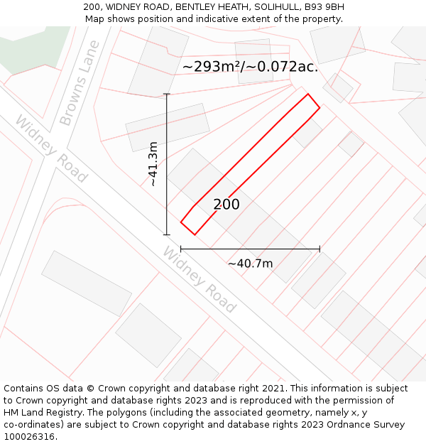200, WIDNEY ROAD, BENTLEY HEATH, SOLIHULL, B93 9BH: Plot and title map