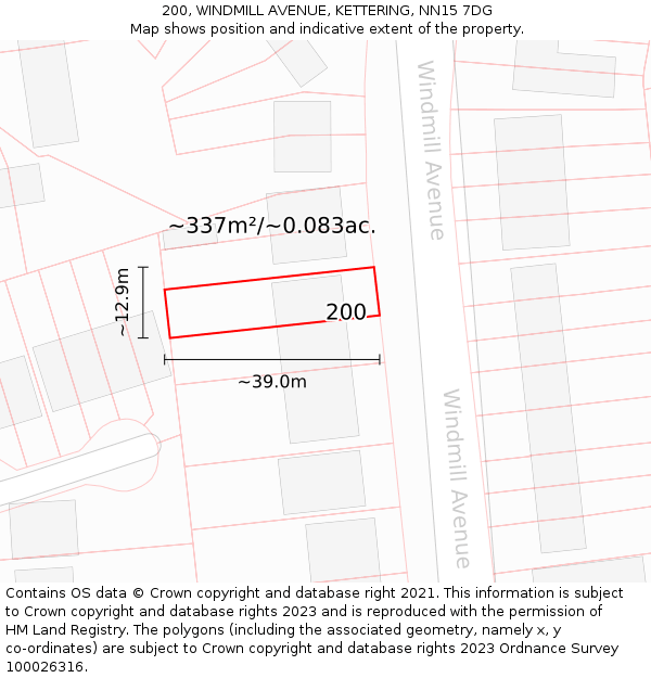 200, WINDMILL AVENUE, KETTERING, NN15 7DG: Plot and title map