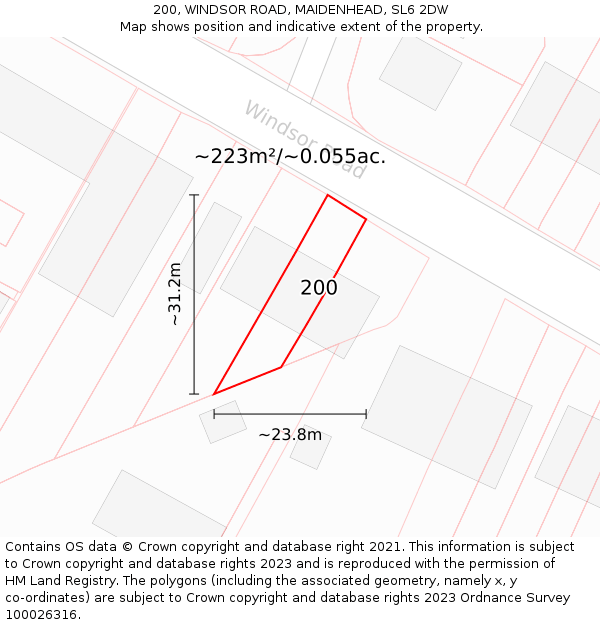 200, WINDSOR ROAD, MAIDENHEAD, SL6 2DW: Plot and title map