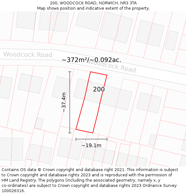 200, WOODCOCK ROAD, NORWICH, NR3 3TA: Plot and title map