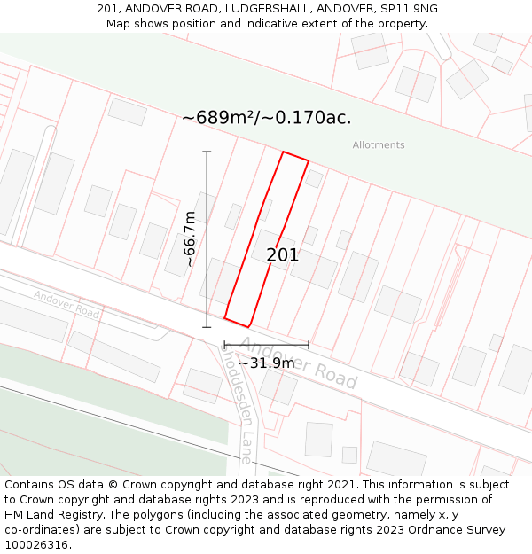 201, ANDOVER ROAD, LUDGERSHALL, ANDOVER, SP11 9NG: Plot and title map