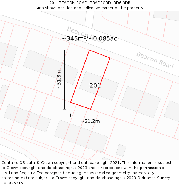 201, BEACON ROAD, BRADFORD, BD6 3DR: Plot and title map