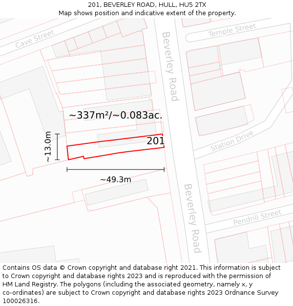201, BEVERLEY ROAD, HULL, HU5 2TX: Plot and title map
