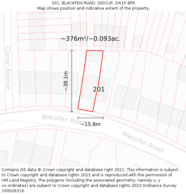 201, BLACKFEN ROAD, SIDCUP, DA15 8PR: Plot and title map