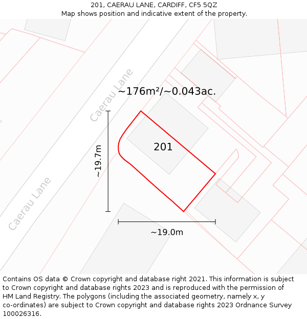 201, CAERAU LANE, CARDIFF, CF5 5QZ: Plot and title map