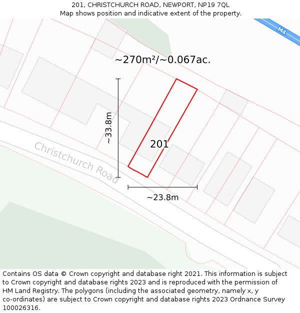 201, CHRISTCHURCH ROAD, NEWPORT, NP19 7QL: Plot and title map