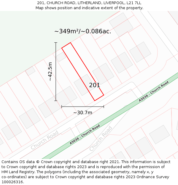 201, CHURCH ROAD, LITHERLAND, LIVERPOOL, L21 7LL: Plot and title map