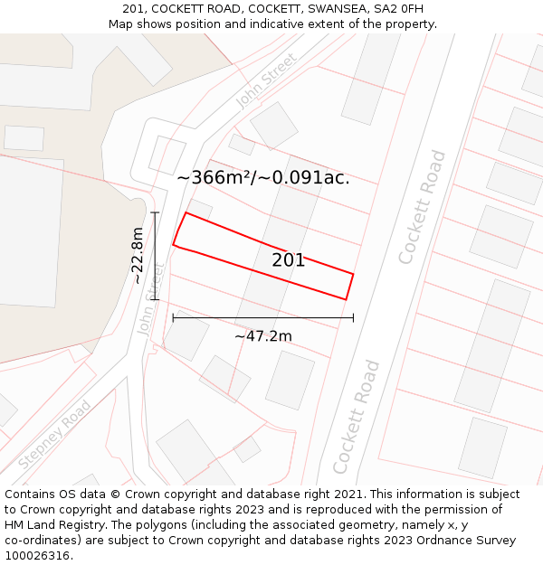 201, COCKETT ROAD, COCKETT, SWANSEA, SA2 0FH: Plot and title map