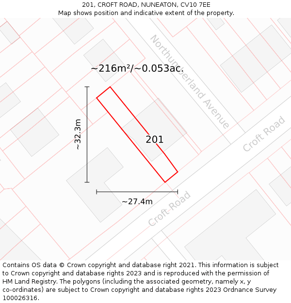 201, CROFT ROAD, NUNEATON, CV10 7EE: Plot and title map
