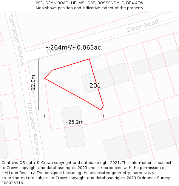 201, DEAN ROAD, HELMSHORE, ROSSENDALE, BB4 4EW: Plot and title map