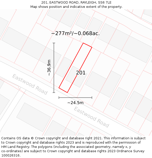 201, EASTWOOD ROAD, RAYLEIGH, SS6 7LE: Plot and title map