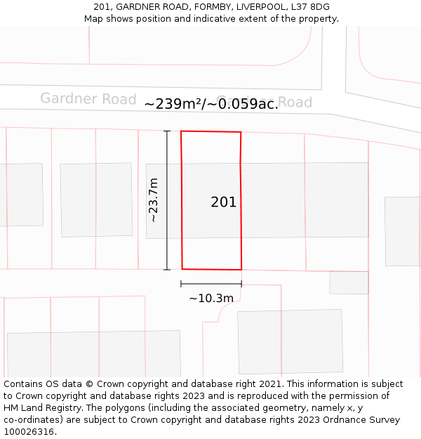 201, GARDNER ROAD, FORMBY, LIVERPOOL, L37 8DG: Plot and title map
