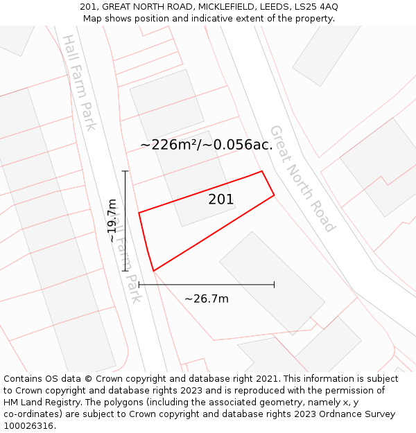201, GREAT NORTH ROAD, MICKLEFIELD, LEEDS, LS25 4AQ: Plot and title map