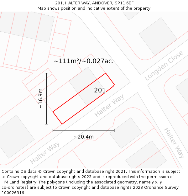 201, HALTER WAY, ANDOVER, SP11 6BF: Plot and title map