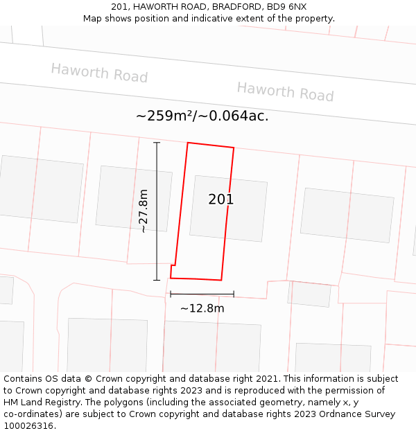 201, HAWORTH ROAD, BRADFORD, BD9 6NX: Plot and title map