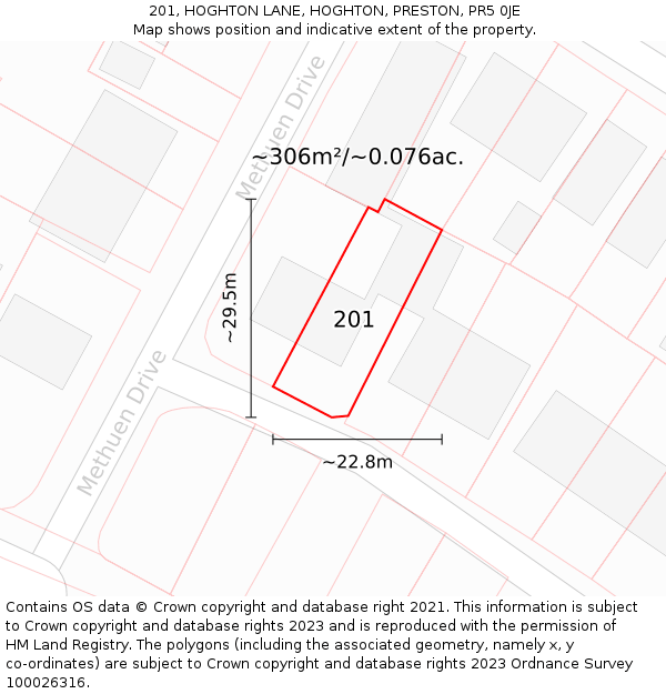 201, HOGHTON LANE, HOGHTON, PRESTON, PR5 0JE: Plot and title map
