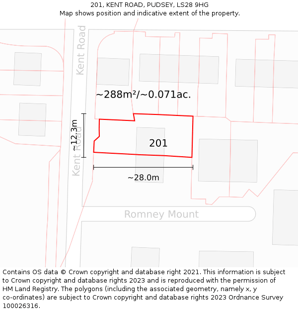 201, KENT ROAD, PUDSEY, LS28 9HG: Plot and title map