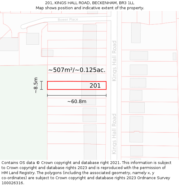 201, KINGS HALL ROAD, BECKENHAM, BR3 1LL: Plot and title map