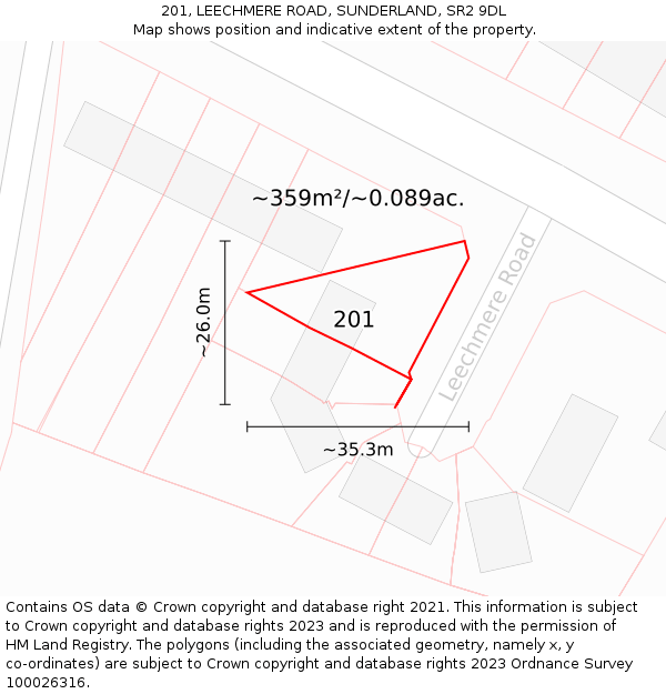 201, LEECHMERE ROAD, SUNDERLAND, SR2 9DL: Plot and title map