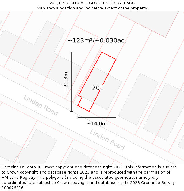 201, LINDEN ROAD, GLOUCESTER, GL1 5DU: Plot and title map