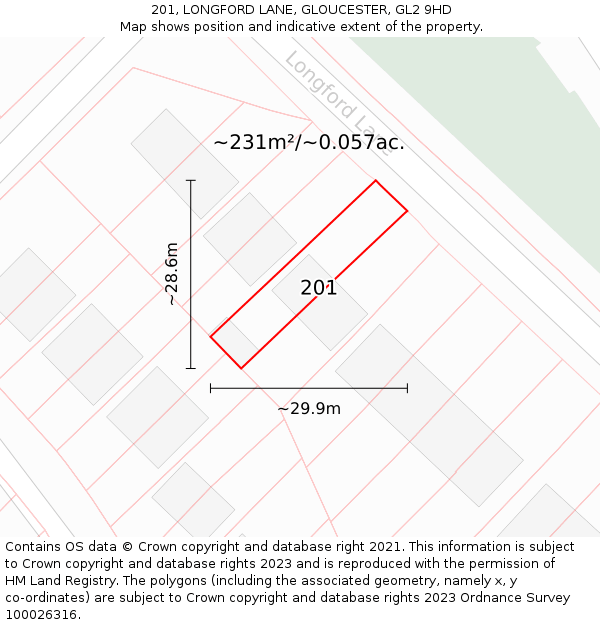 201, LONGFORD LANE, GLOUCESTER, GL2 9HD: Plot and title map