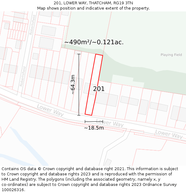 201, LOWER WAY, THATCHAM, RG19 3TN: Plot and title map