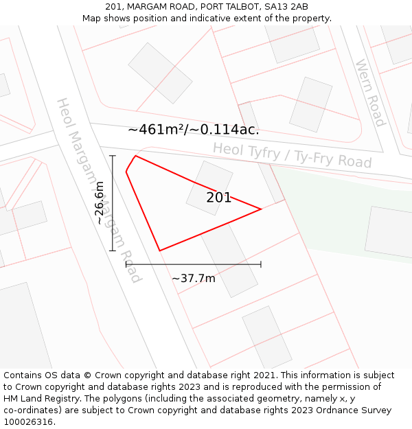 201, MARGAM ROAD, PORT TALBOT, SA13 2AB: Plot and title map