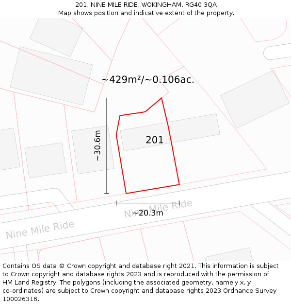 201, NINE MILE RIDE, WOKINGHAM, RG40 3QA: Plot and title map