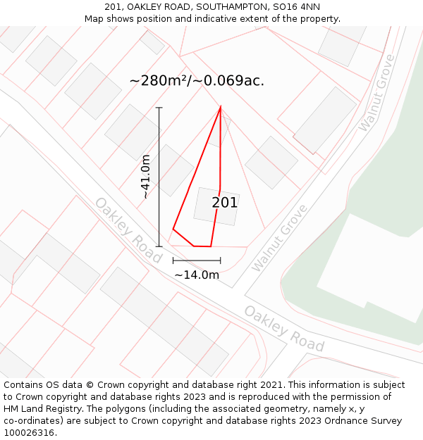 201, OAKLEY ROAD, SOUTHAMPTON, SO16 4NN: Plot and title map