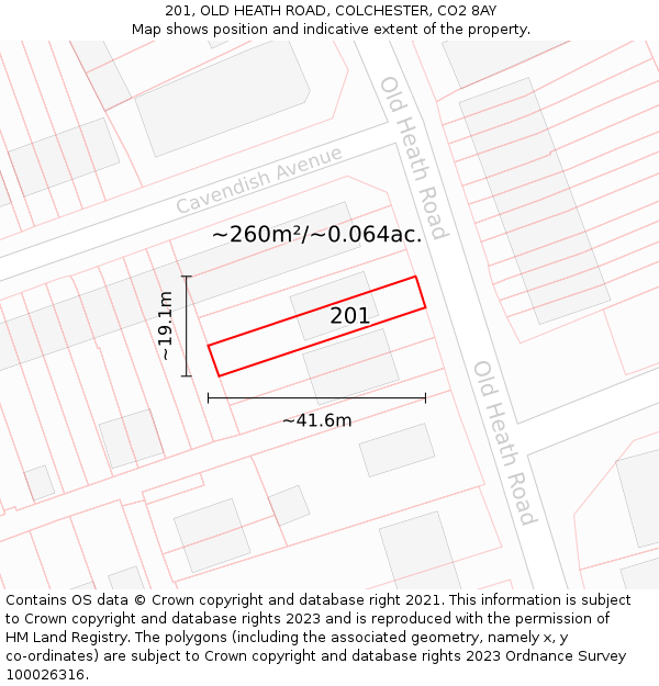 201, OLD HEATH ROAD, COLCHESTER, CO2 8AY: Plot and title map