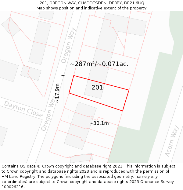 201, OREGON WAY, CHADDESDEN, DERBY, DE21 6UQ: Plot and title map