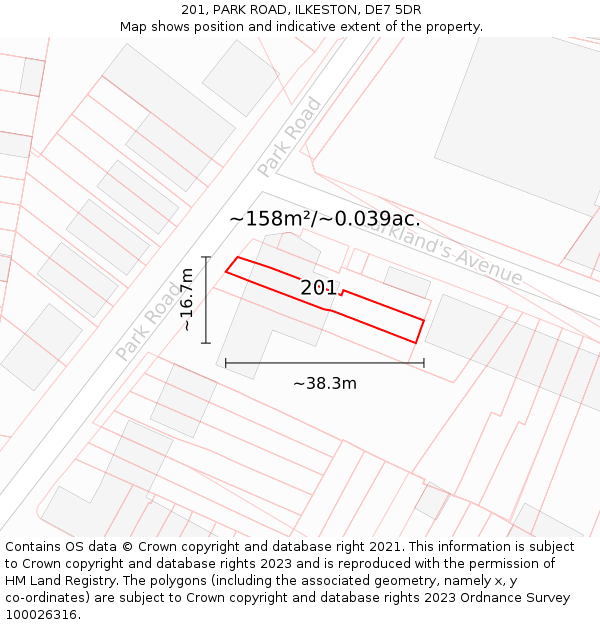 201, PARK ROAD, ILKESTON, DE7 5DR: Plot and title map
