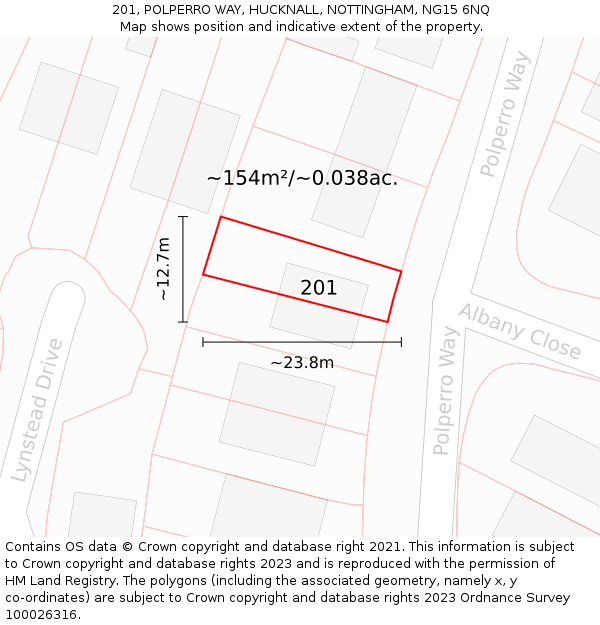 201, POLPERRO WAY, HUCKNALL, NOTTINGHAM, NG15 6NQ: Plot and title map