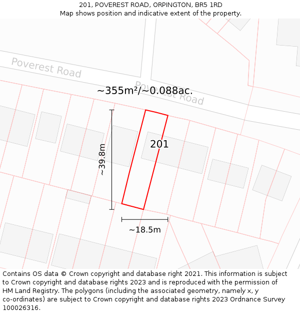 201, POVEREST ROAD, ORPINGTON, BR5 1RD: Plot and title map