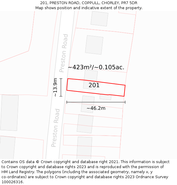 201, PRESTON ROAD, COPPULL, CHORLEY, PR7 5DR: Plot and title map