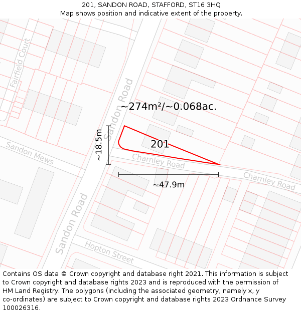 201, SANDON ROAD, STAFFORD, ST16 3HQ: Plot and title map