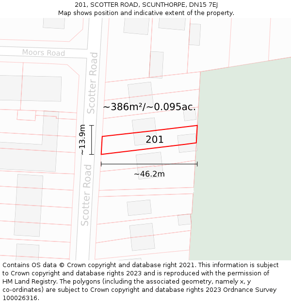 201, SCOTTER ROAD, SCUNTHORPE, DN15 7EJ: Plot and title map