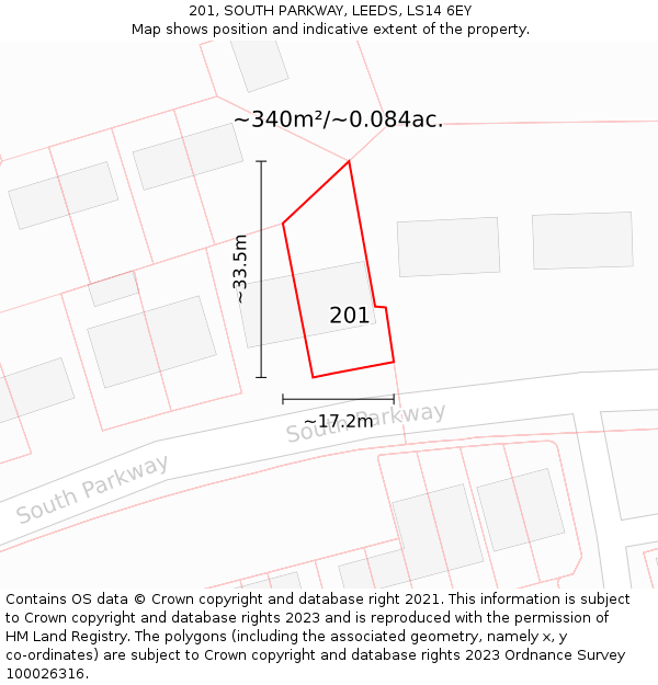 201, SOUTH PARKWAY, LEEDS, LS14 6EY: Plot and title map