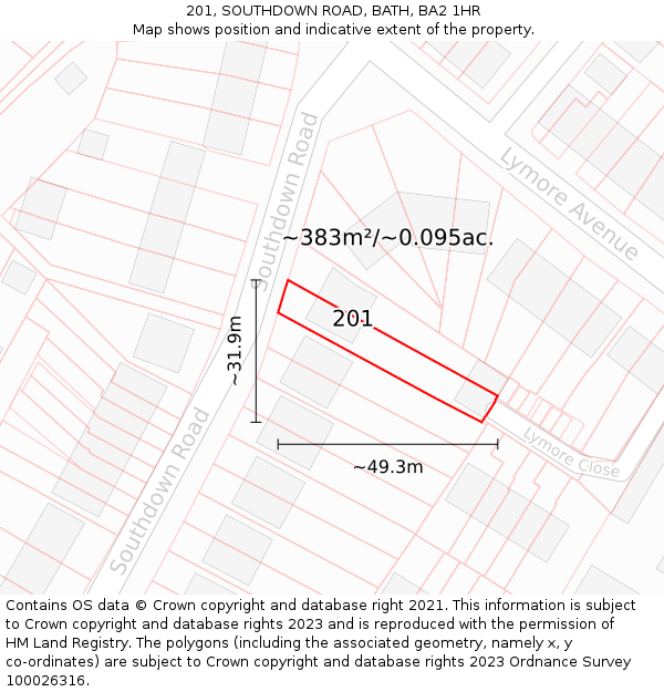 201, SOUTHDOWN ROAD, BATH, BA2 1HR: Plot and title map