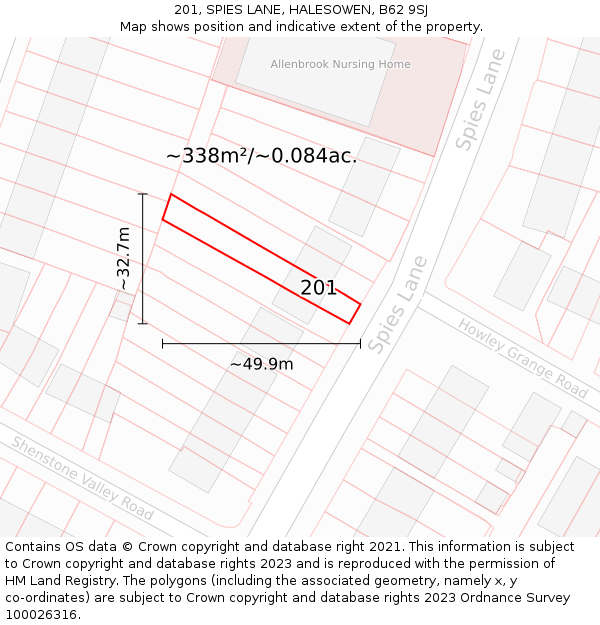 201, SPIES LANE, HALESOWEN, B62 9SJ: Plot and title map