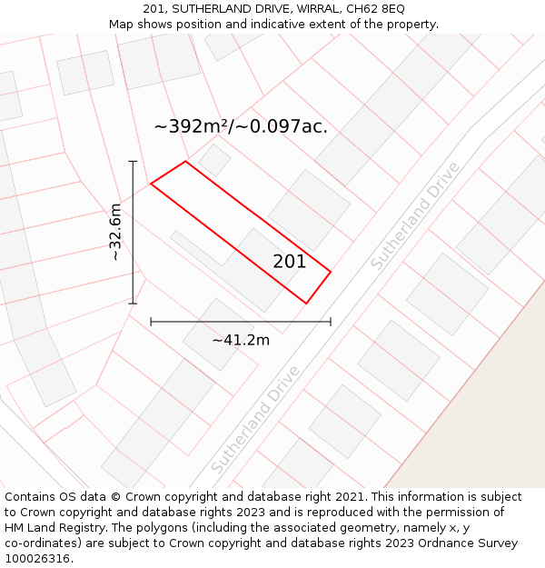201, SUTHERLAND DRIVE, WIRRAL, CH62 8EQ: Plot and title map
