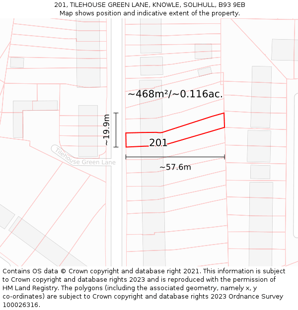201, TILEHOUSE GREEN LANE, KNOWLE, SOLIHULL, B93 9EB: Plot and title map