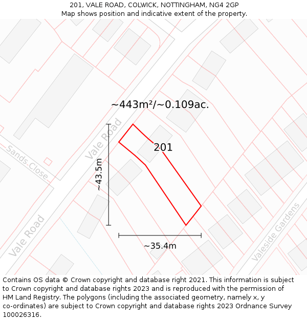 201, VALE ROAD, COLWICK, NOTTINGHAM, NG4 2GP: Plot and title map