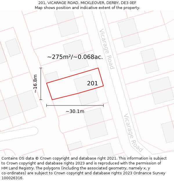 201, VICARAGE ROAD, MICKLEOVER, DERBY, DE3 0EF: Plot and title map