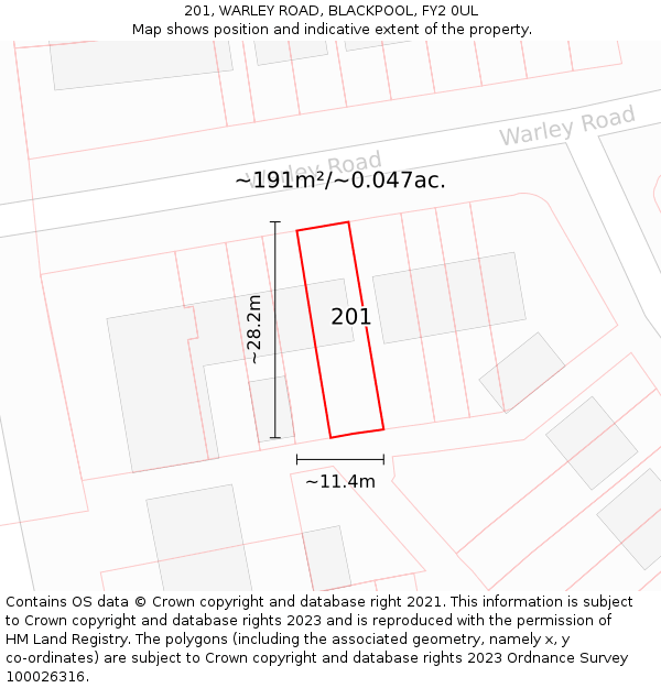 201, WARLEY ROAD, BLACKPOOL, FY2 0UL: Plot and title map