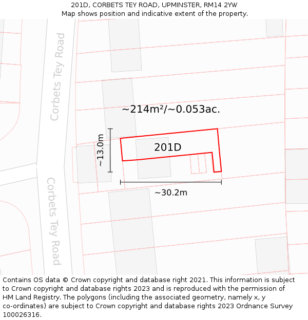 201D, CORBETS TEY ROAD, UPMINSTER, RM14 2YW: Plot and title map